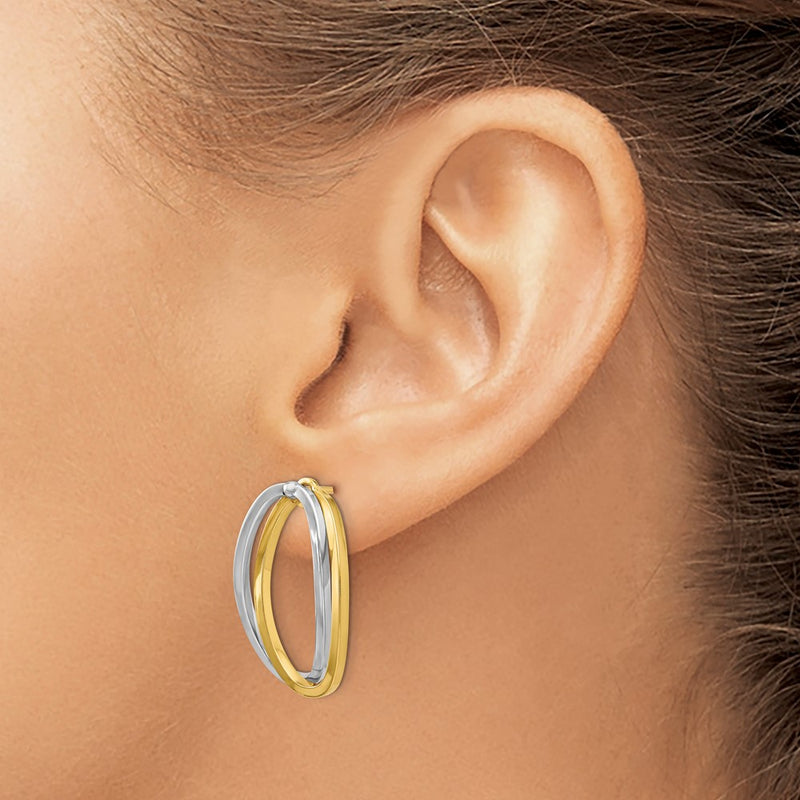14K Two-Tone Polished Versatile Oval Post Earrings
