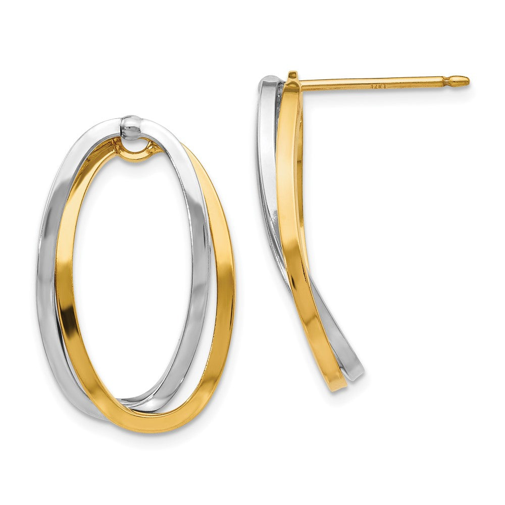 14K Two-Tone Polished Versatile Oval Post Earrings