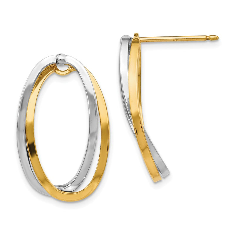 14K Two-Tone Polished Versatile Oval Post Earrings
