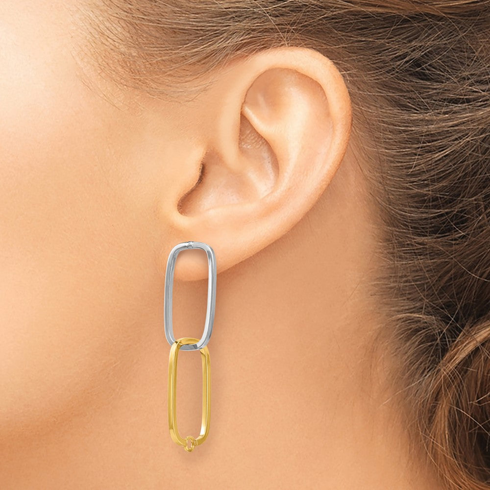 14K Two-Tone Fancy Versatile Rectangle Post Earrings
