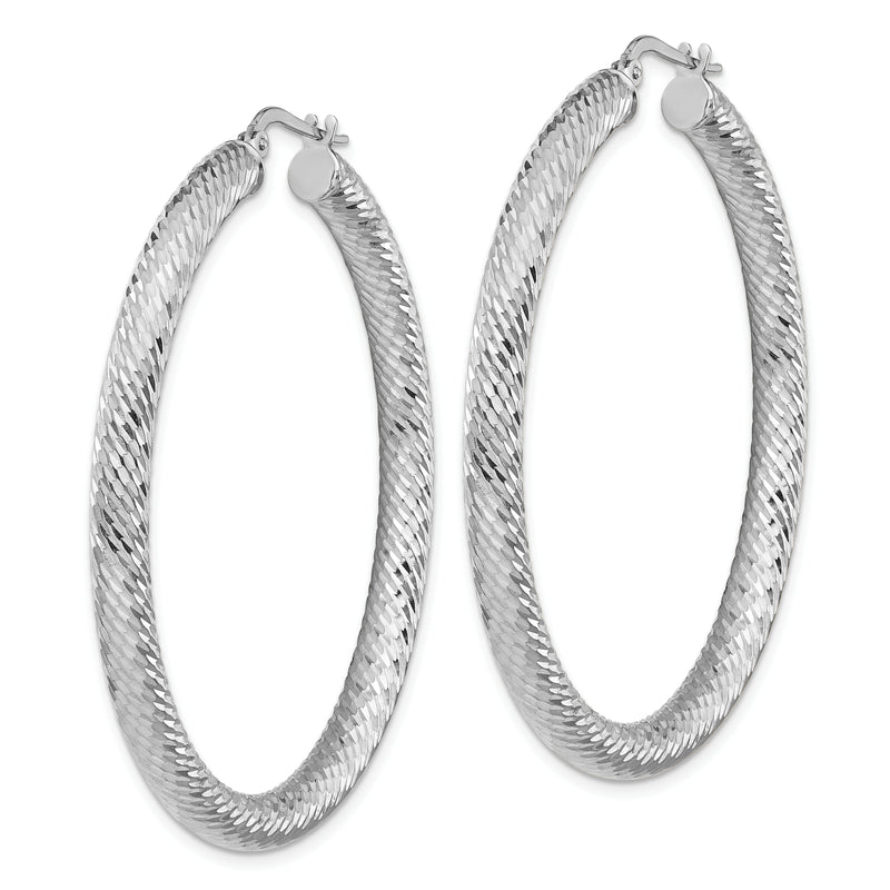 14K White Gold 4X40mm Diamond-Cut Round Hoop Earrings