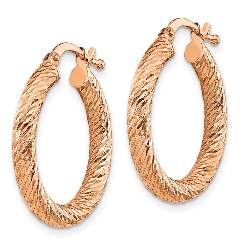 14K Rose Gold 3mm Polished Diamond-Cut Round Hoop Earrings