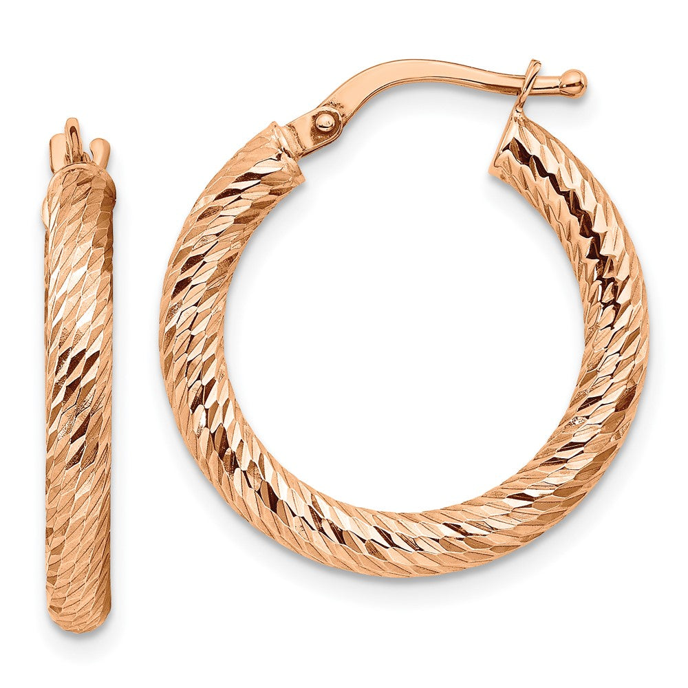 14K Rose Gold 3mm Polished Diamond-Cut Round Hoop Earrings