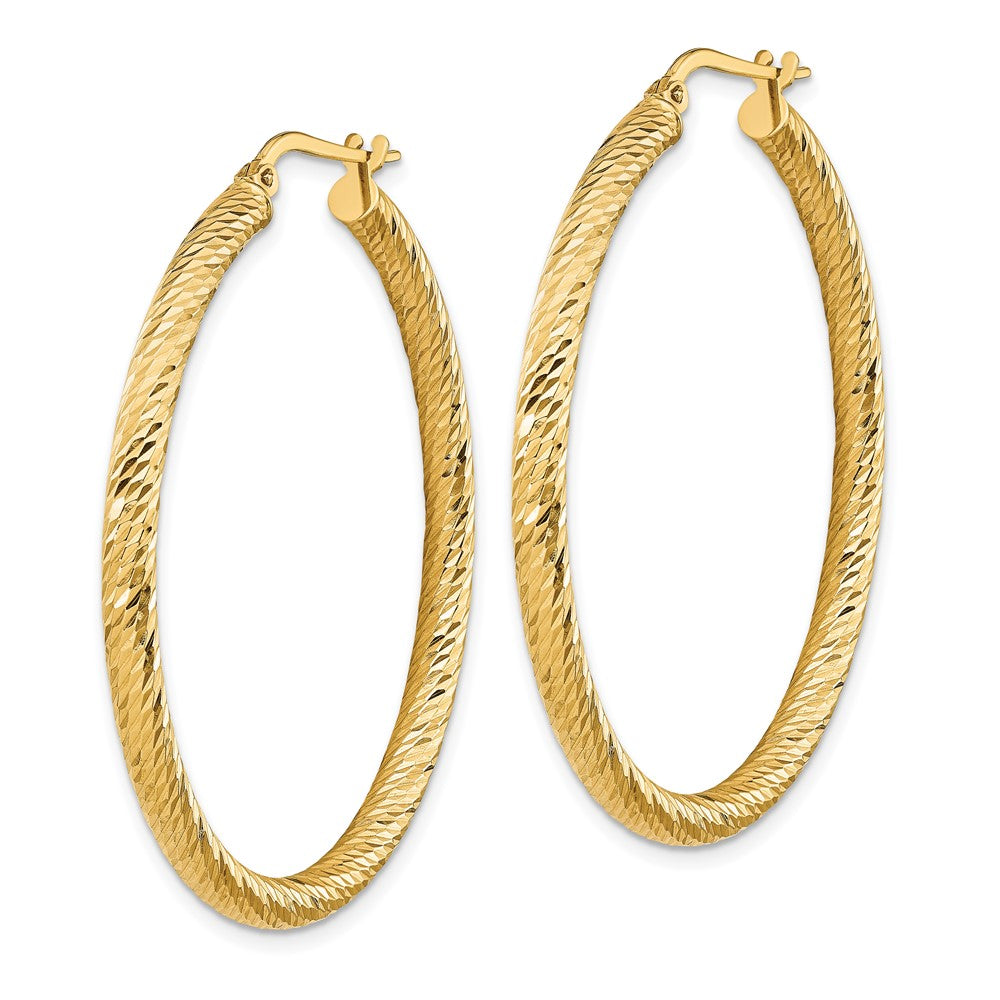 14K Yellow Gold 3X35mm Diamond-Cut Round Hoop Earrings