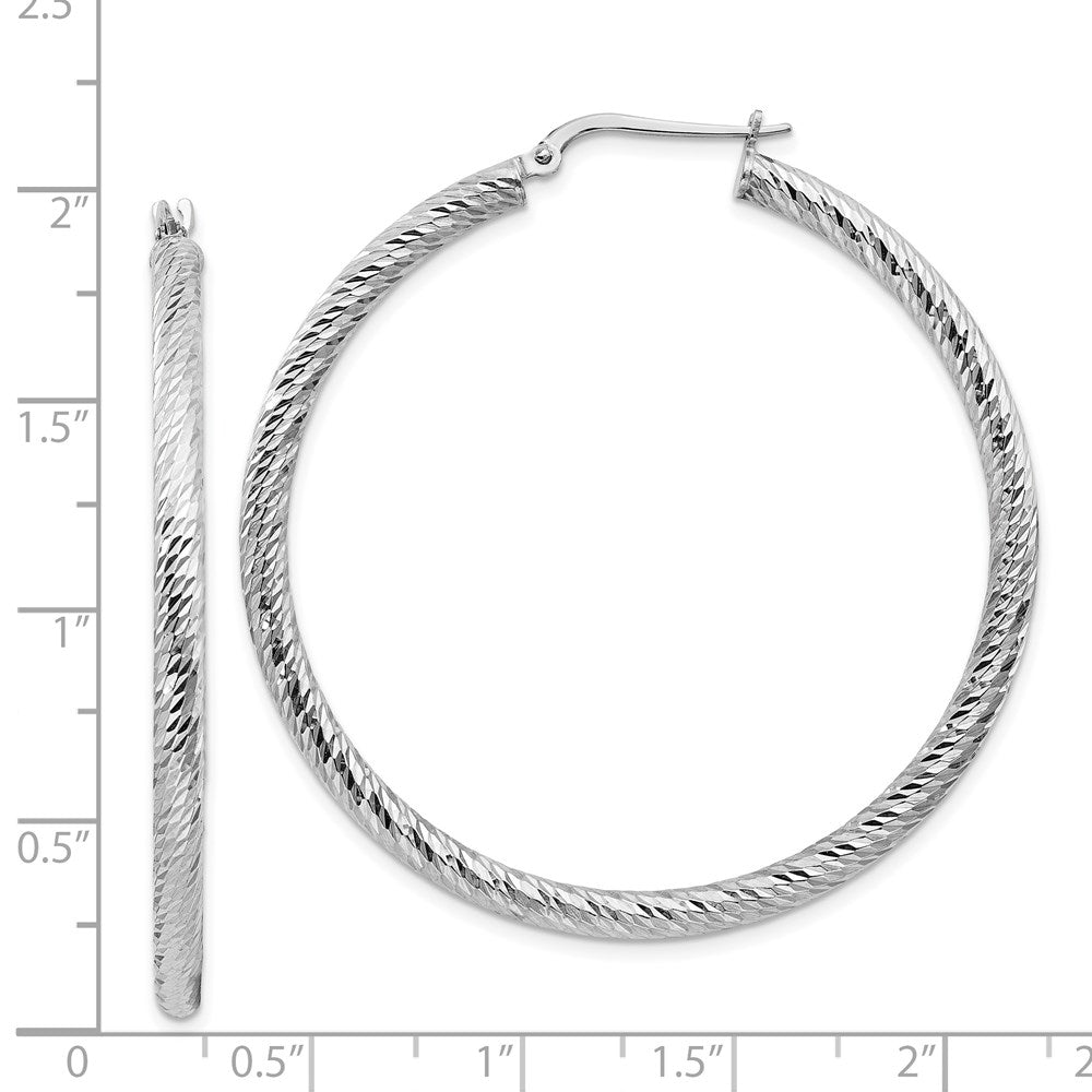 14K White Gold 3X40mm Diamond-Cut Round Hoop Earrings