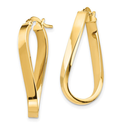 14K Yellow Gold Polished 3mm Wavy Hoop Earrings