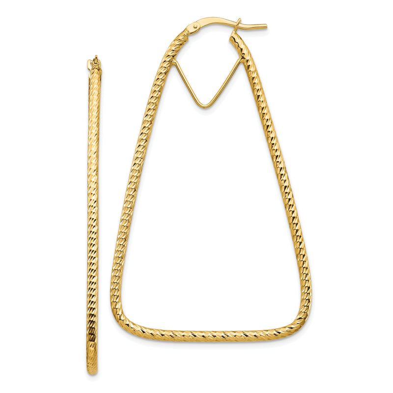 14K Yellow Gold Polished & Diamond-Cut Double Triangle Hoop Earrings