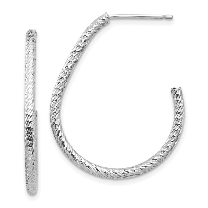 14K White Gold Polished Diamond-Cut Post Dangle Earrings