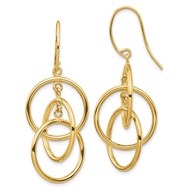 14K Yellow Gold Polished Circles Dangle Earrings