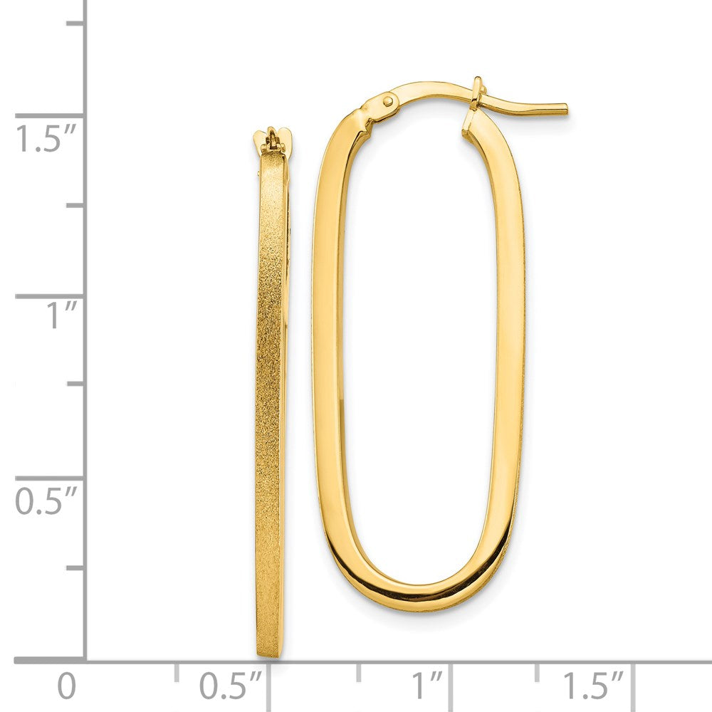 14K Yellow Gold Polished & Satin 2mm Oval Hoop Earrings