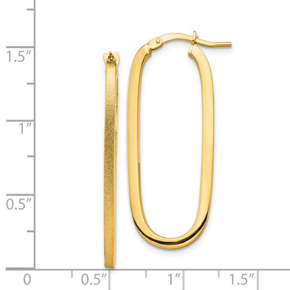 14K Yellow Gold Polished & Satin 2mm Oval Hoop Earrings