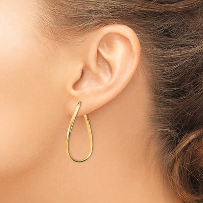 14K Yellow Gold Polished 2mm Wavy Hoop Earrings