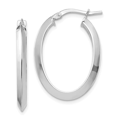 14K White Gold Polished 3.5mm Knife Edge Oval Hoop Earrings