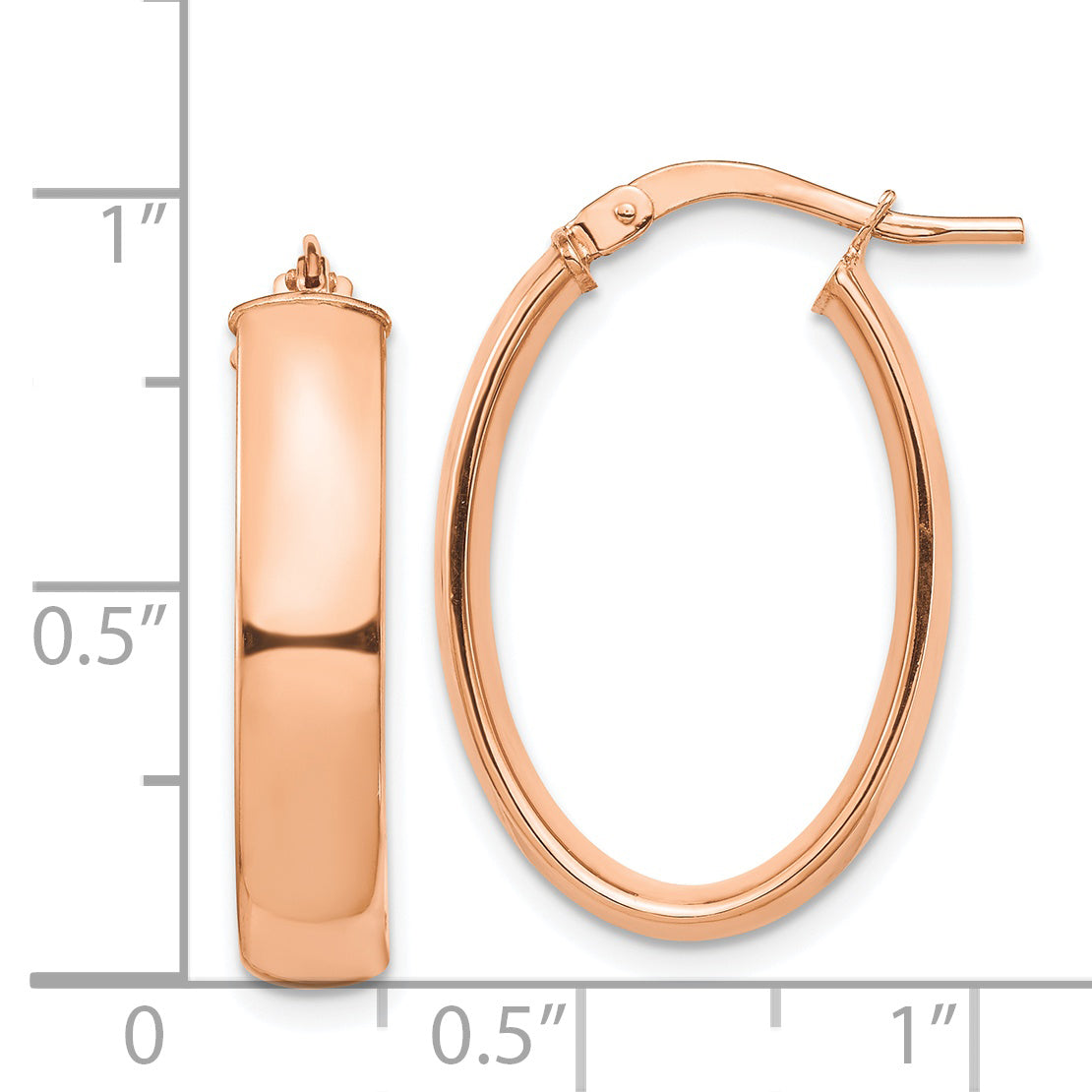 14K Rose Gold High Polished 5mm Oval Hoop Earrings