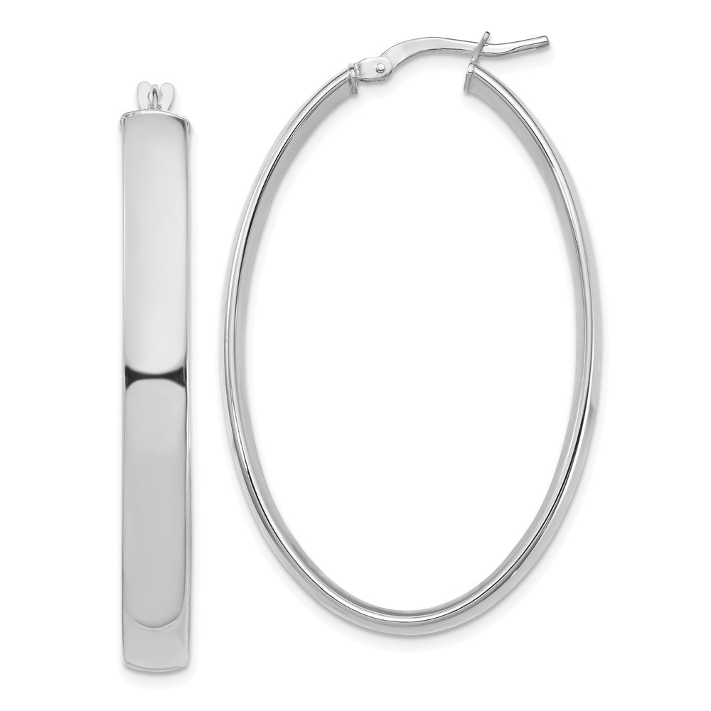 14K White Gold High Polished 5mm Oval Hoop Earrings