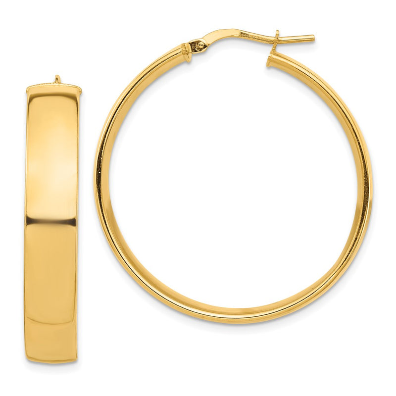 14K Yellow Gold High Polished 7mm Hoop Earrings