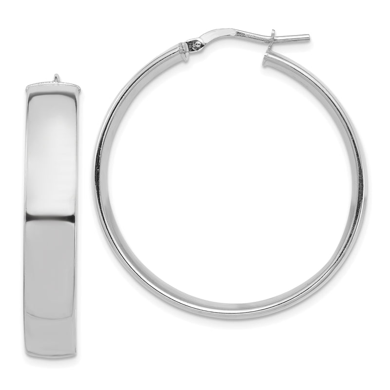 14K White Gold High Polished 7mm Hoop Earrings