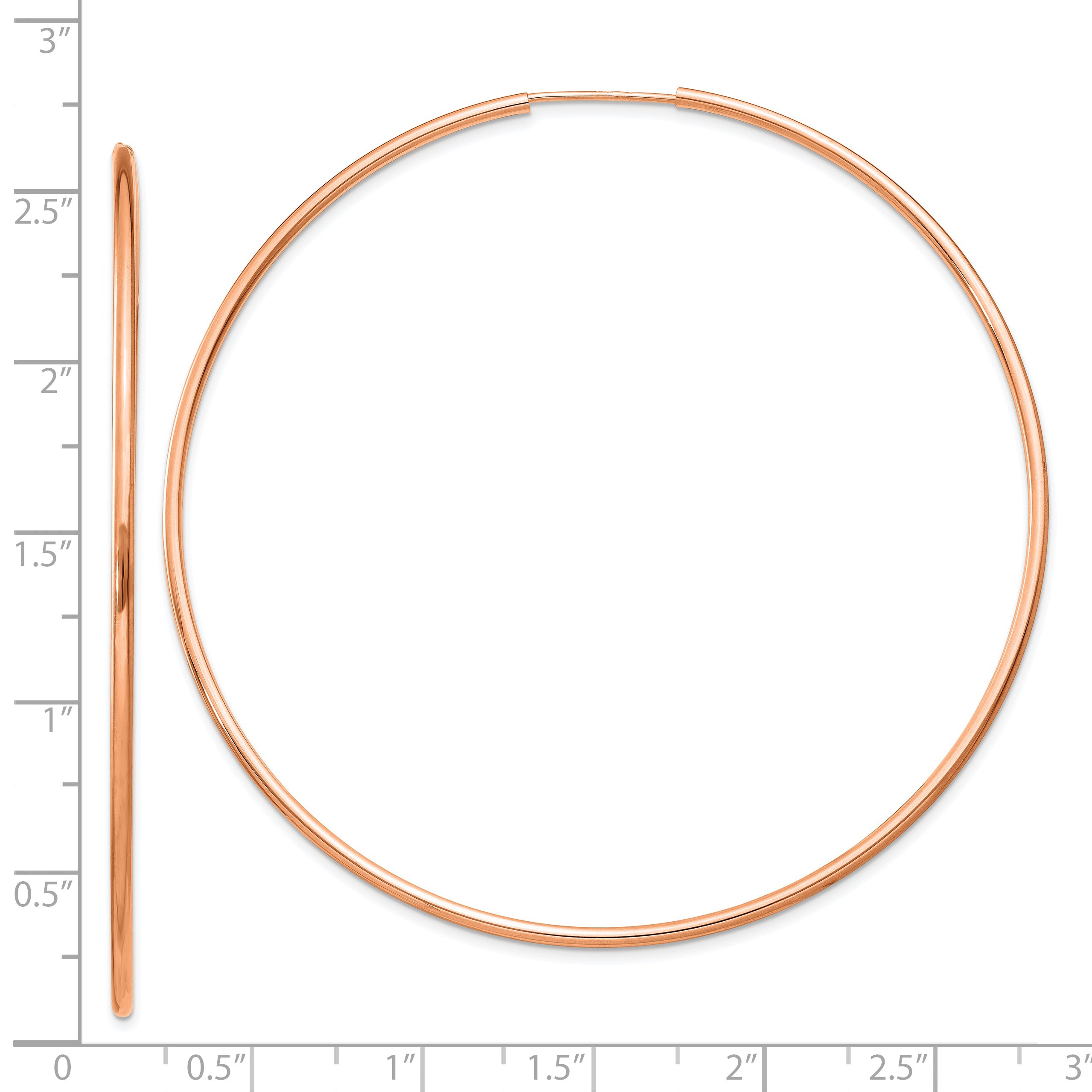 14K Rose Gold 1.5mm Polished Endless Hoop Earrings
