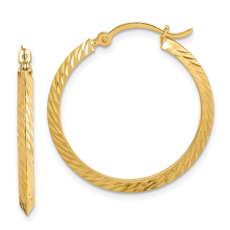 14K Yellow Gold Polished Diamond-Cut Hoop Earrings