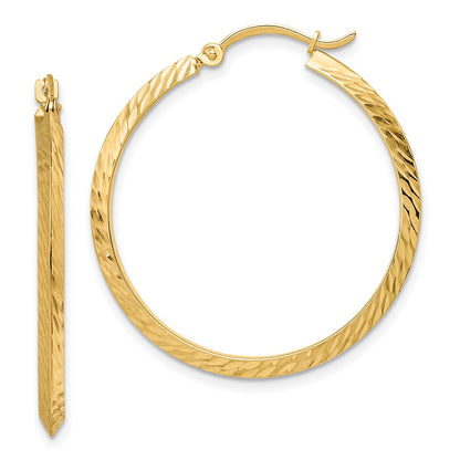 14K Yellow Gold Polished Diamond-Cut Hoop Earrings