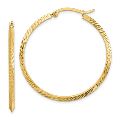 14K Yellow Gold Polished Diamond-Cut Hoop Earrings