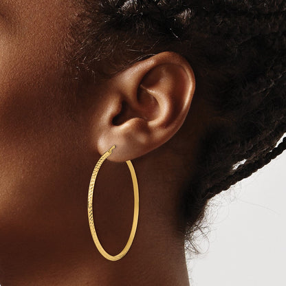 14K Yellow Gold Polished Diamond-Cut Hoop Earrings