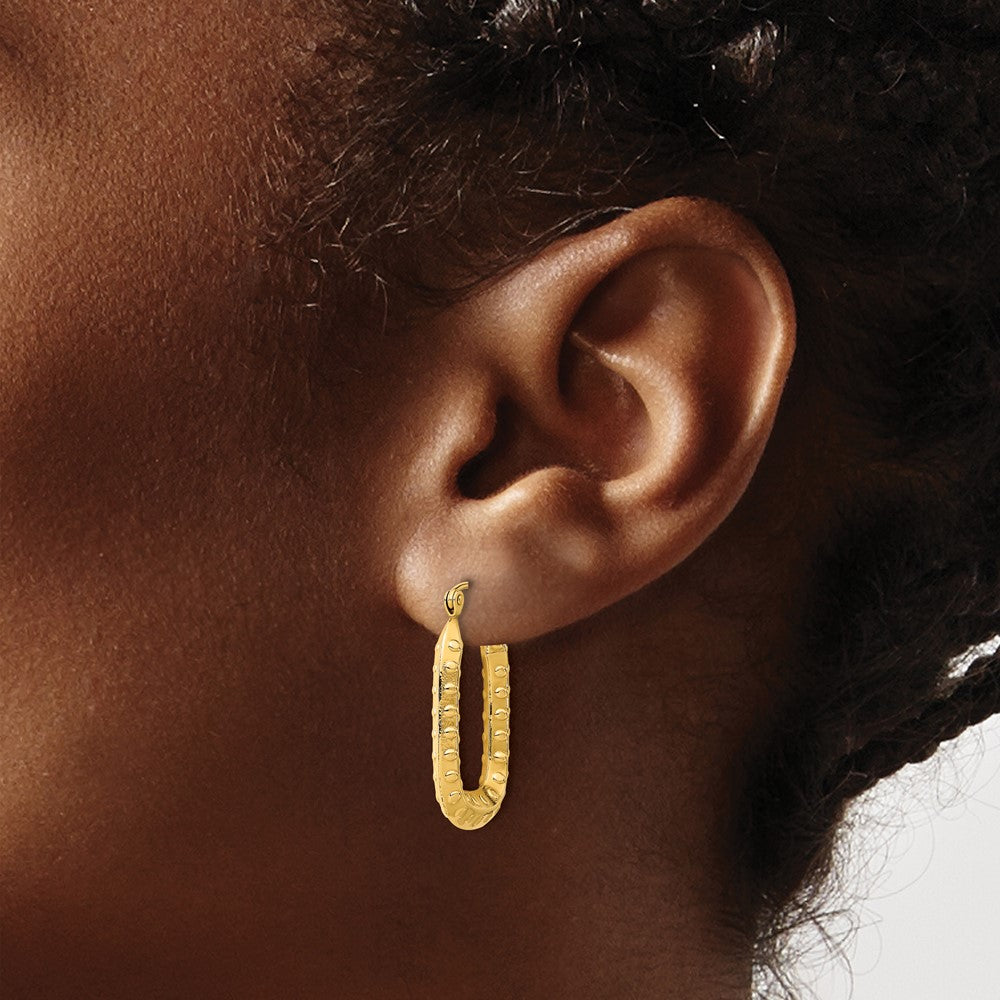 14K Yellow Gold Polished Textured Rectangle Hoop Earrings