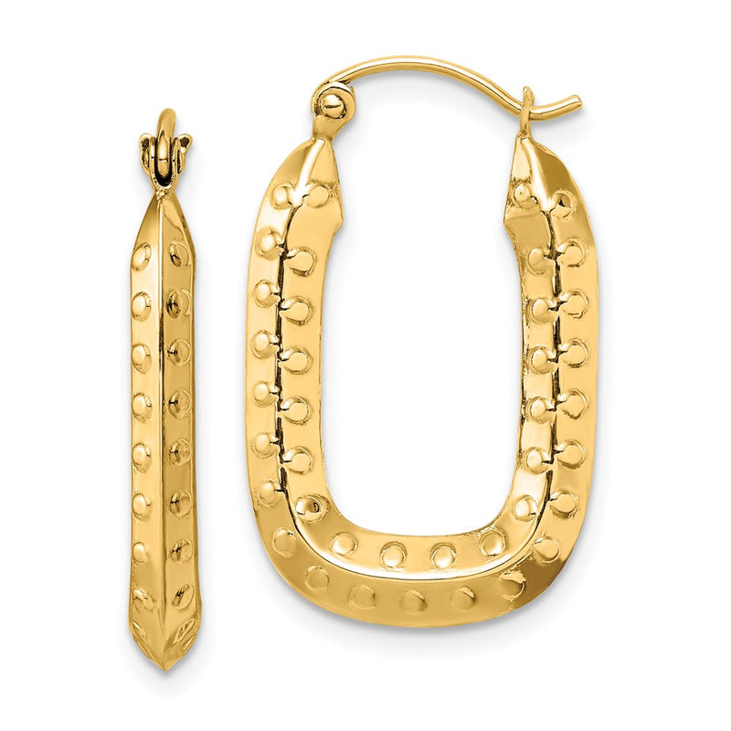 14K Yellow Gold Polished Textured Rectangle Hoop Earrings