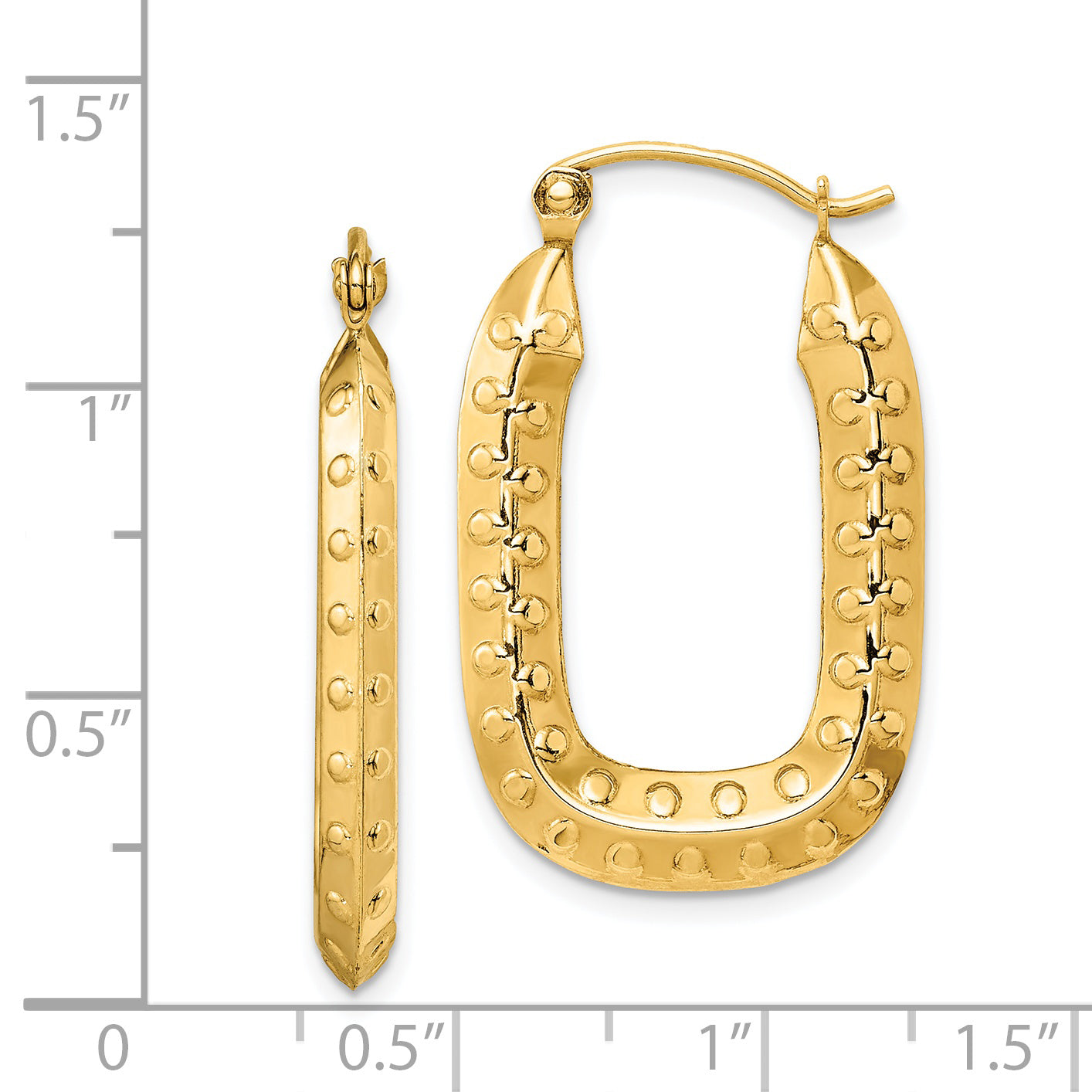 14K Yellow Gold Polished Textured Rectangle Hoop Earrings