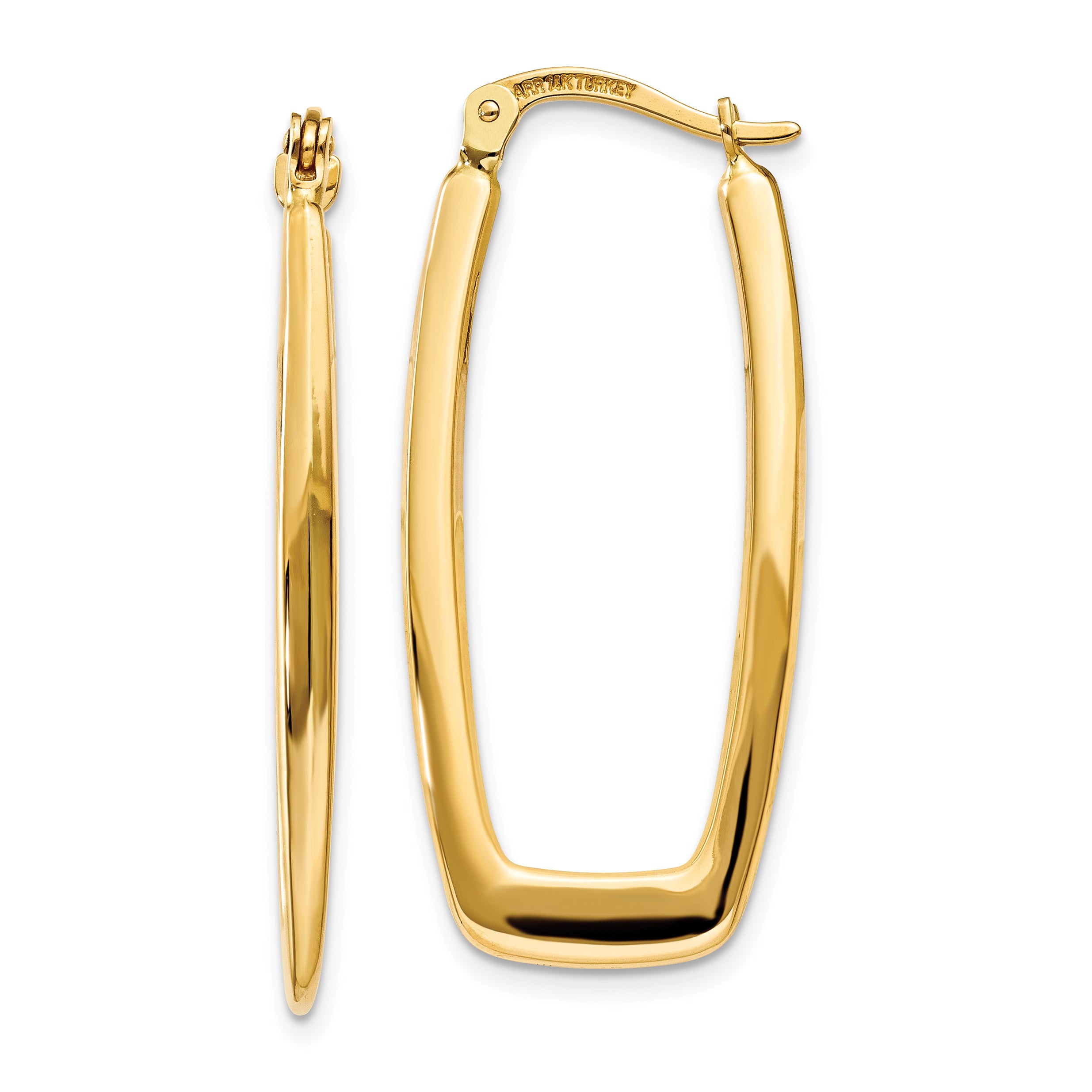 14K Yellow Gold Polished 2.25mm Rectangle Hoop Earrings