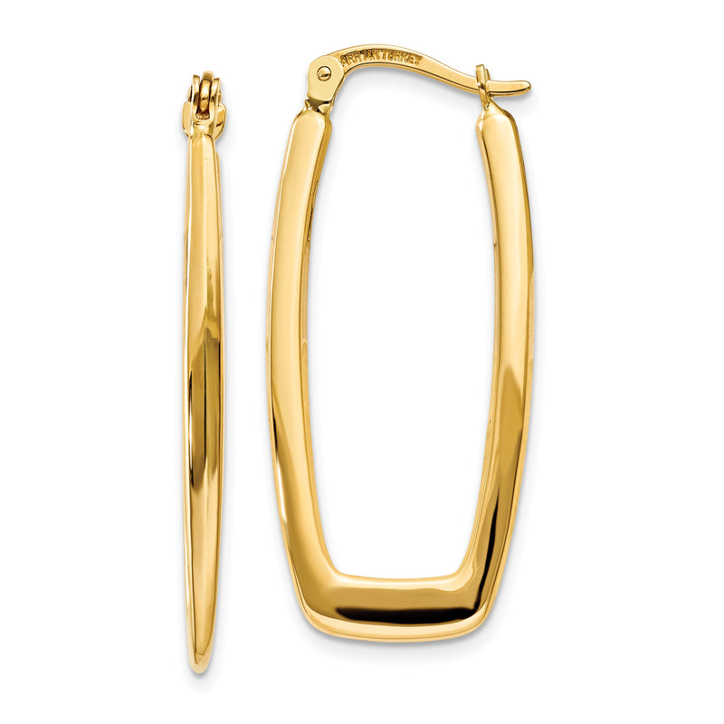 14K Yellow Gold Polished 2.25mm Rectangle Hoop Earrings