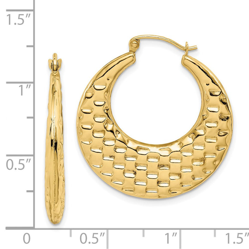 14K Yellow Gold Polished Textured Hoop Earrings