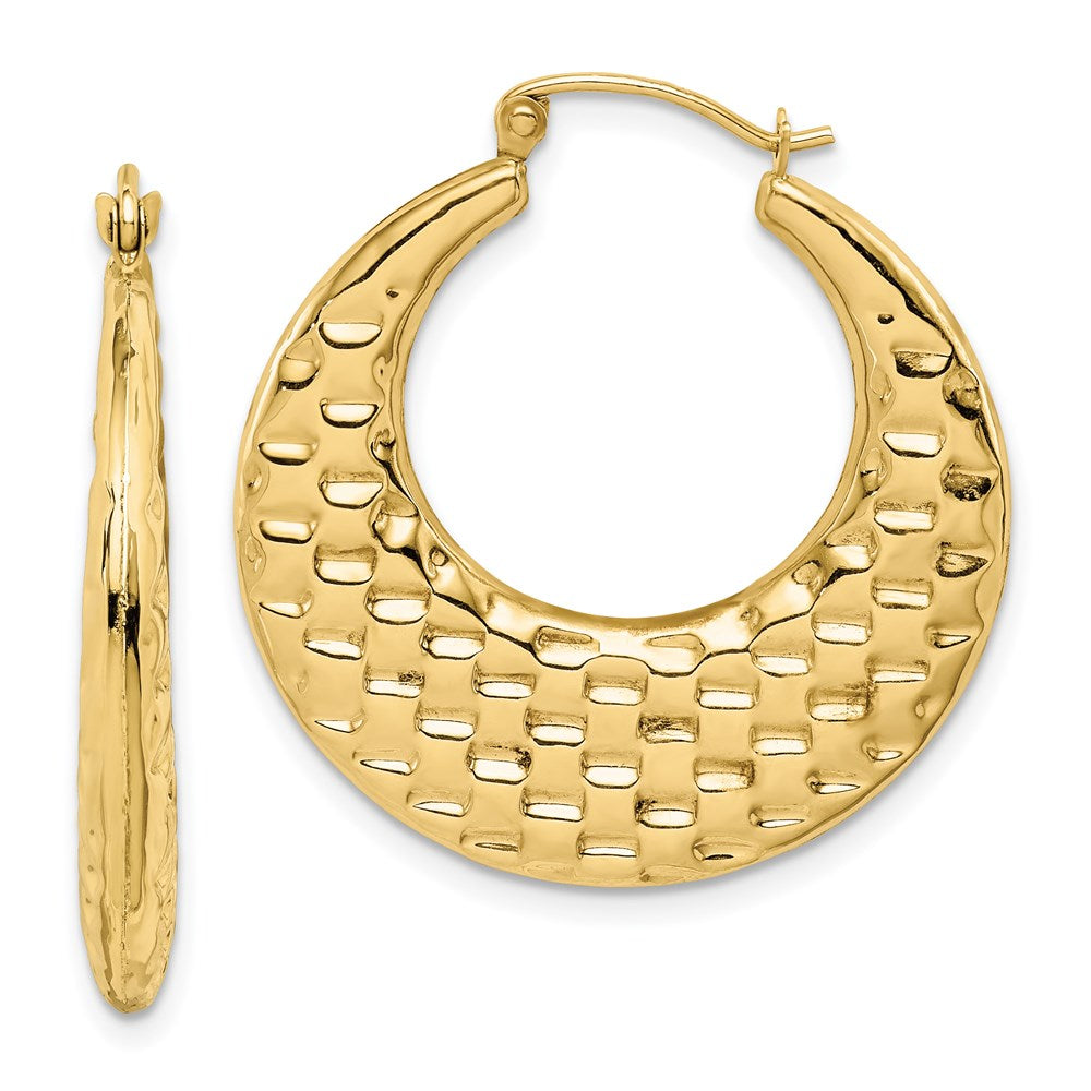 14K Yellow Gold Polished Textured Hoop Earrings