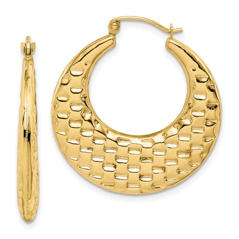 14K Yellow Gold Polished Textured Hoop Earrings