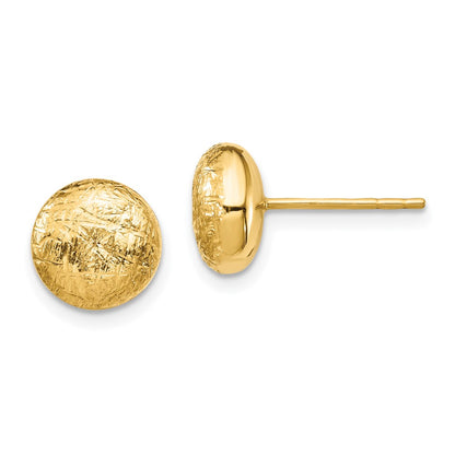 14K Yellow Gold Scratch Finish Hollow Post Earrings