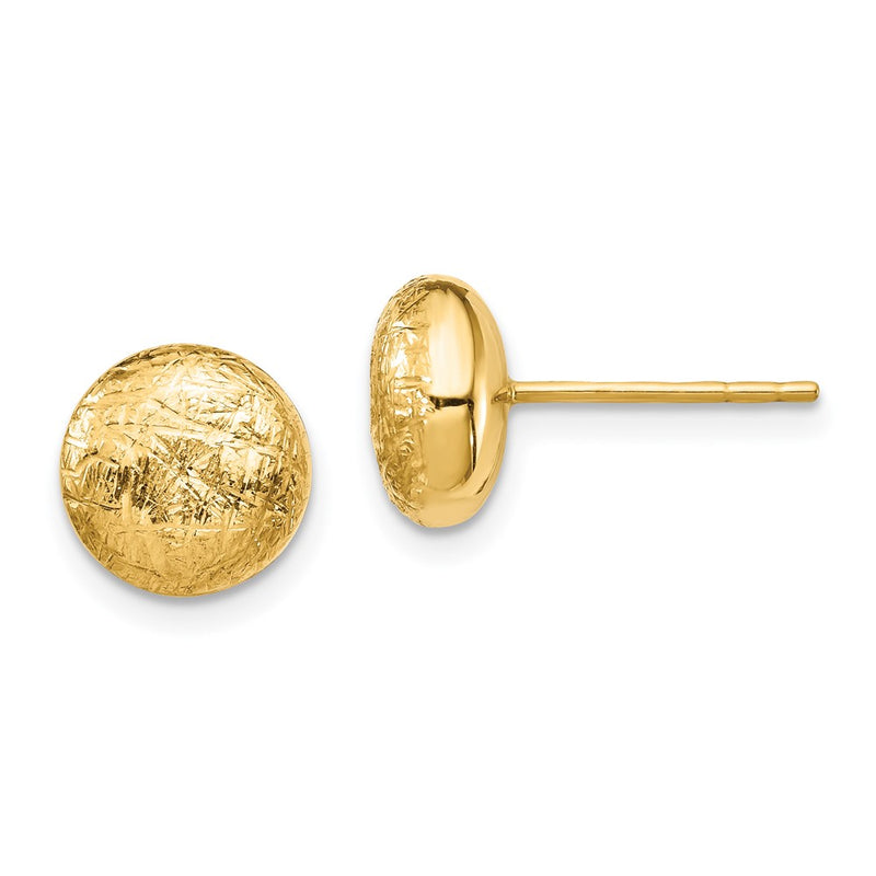 14K Yellow Gold Scratch Finish Hollow Post Earrings