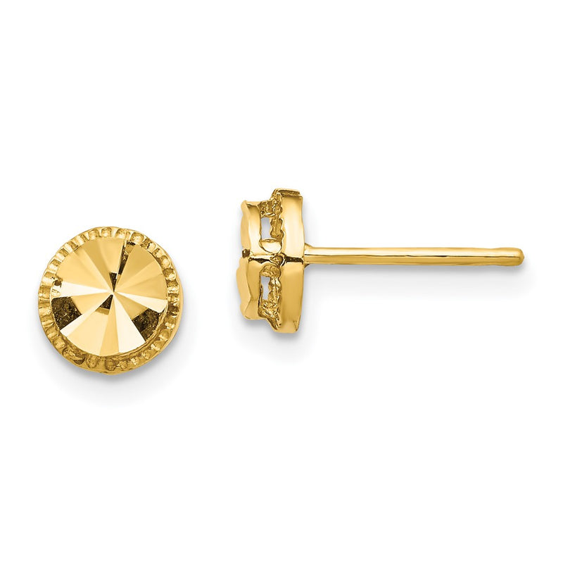14K Yellow Gold Diamond-Cut Round Post Earrings