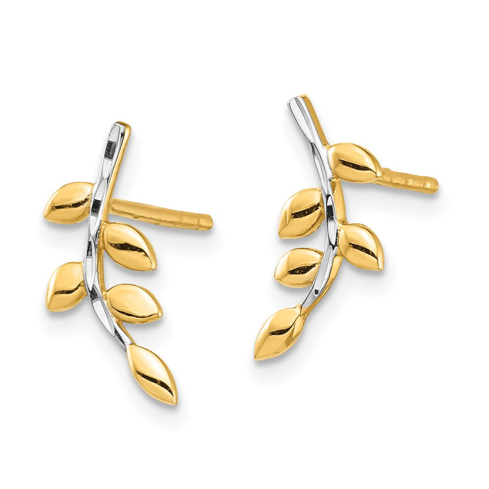 14K Yellow & Rhodium White Leaves Post Earrings