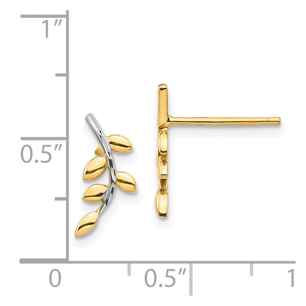 14K Yellow & Rhodium White Leaves Post Earrings