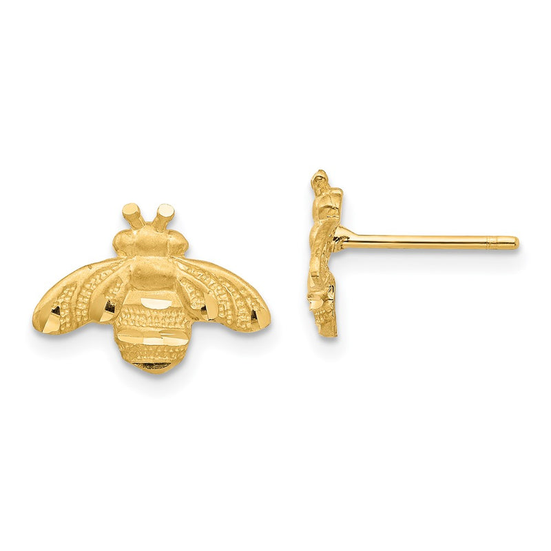 14K Yellow Gold D/C Bee Post Earrings