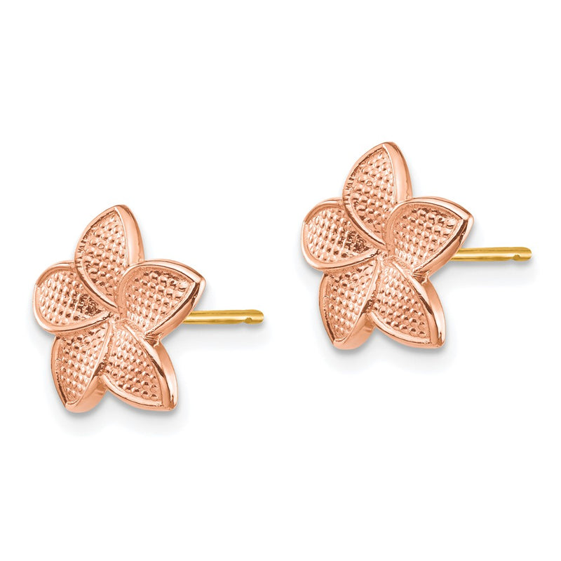 14K Two-Tone Rose Gold Polished & Textured Plumeria Yellow Post Earring Backs