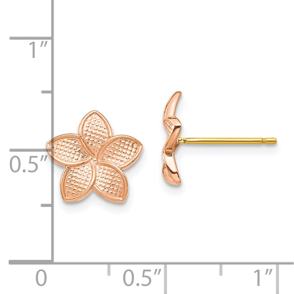 14K Two-Tone Rose Gold Polished & Textured Plumeria Yellow Post Earring Backs