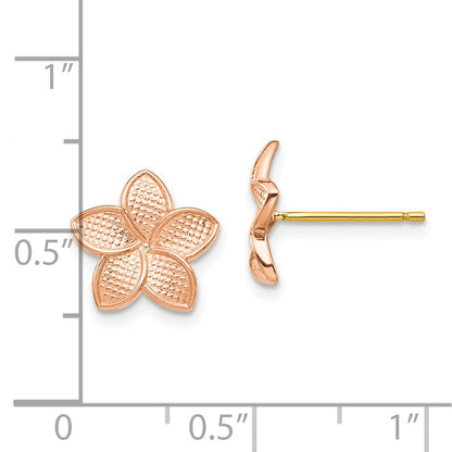 14K Two-Tone Rose Gold Polished & Textured Plumeria Yellow Post Earring Backs