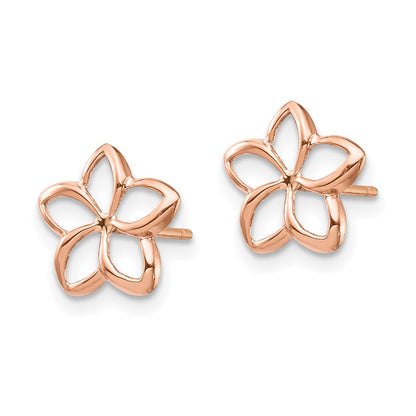 14K Rose Gold Polished Plumeria Cutout Post Earrings