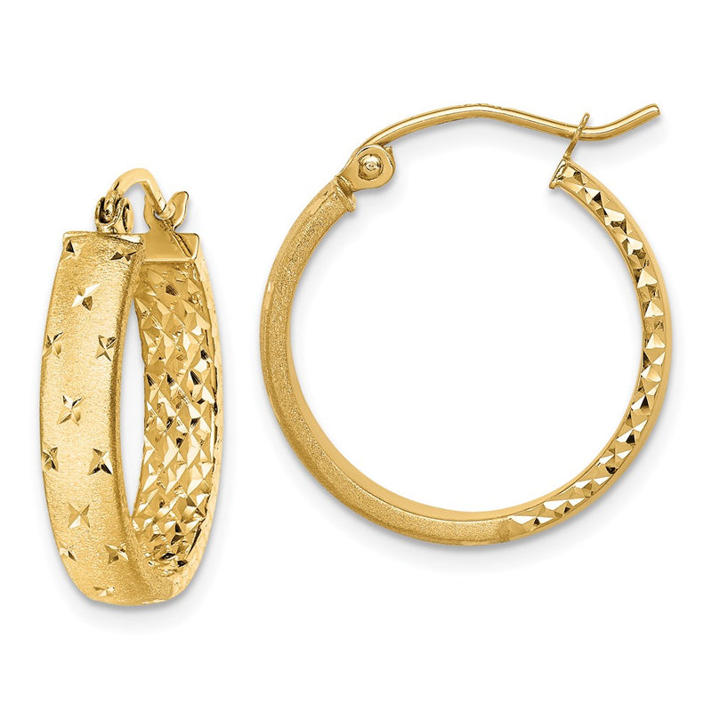 14K Yellow Gold Polished Diamond-Cut In/Out Hoop Earrings
