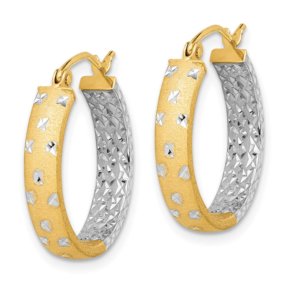 14K Yellow & Rhodium W/White Satin Polished Diamond-Cut In/Out Hoop Earrings