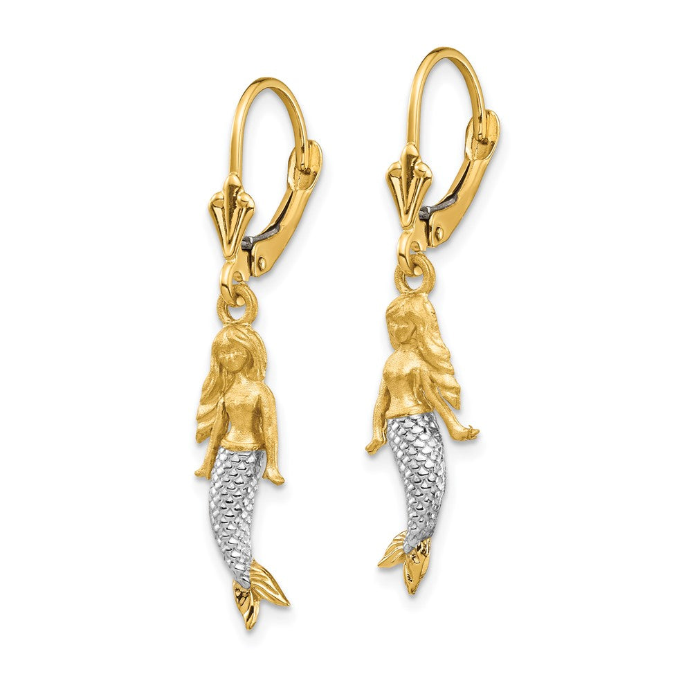 14K Yellow & Rhodium And White Brushed Polished Mermaid Earrings