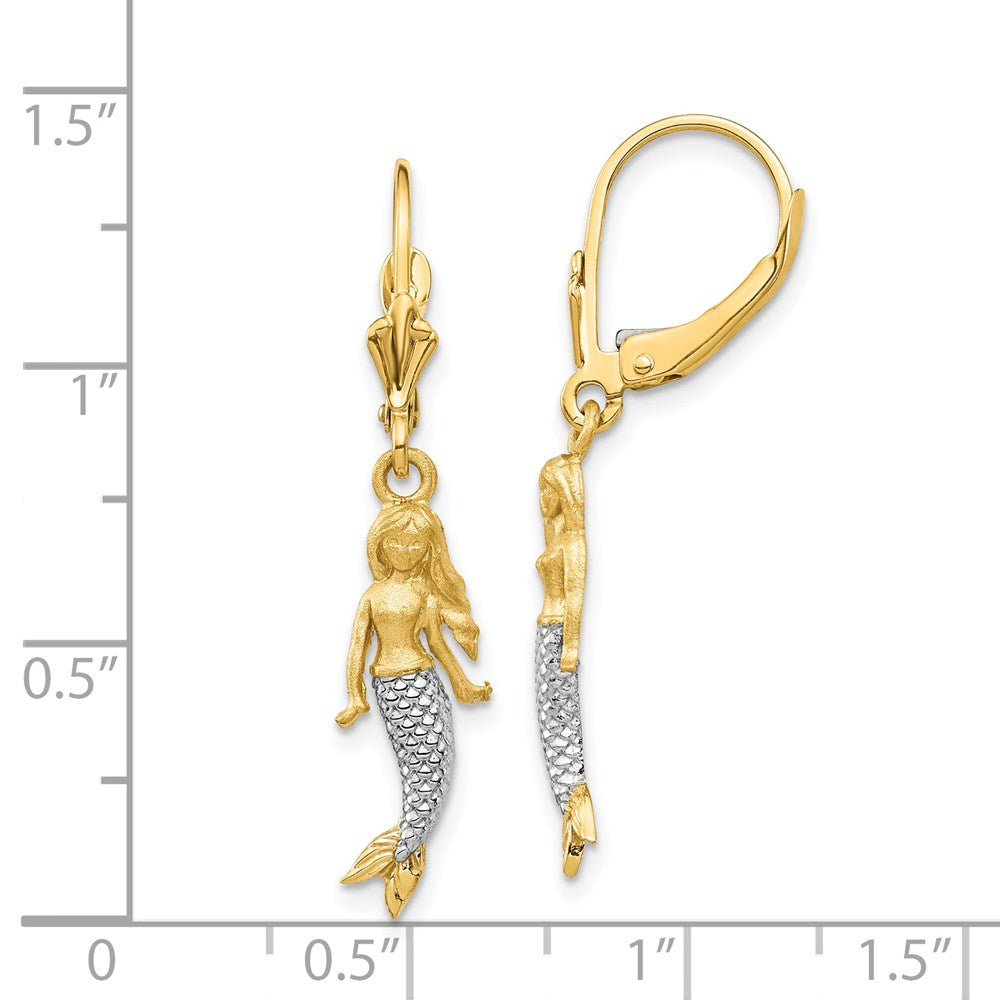 14K Yellow & Rhodium And White Brushed Polished Mermaid Earrings