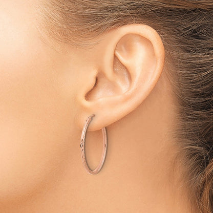 14K Rose Gold Diamond-Cut Square Tube Endless Hoop Earrings