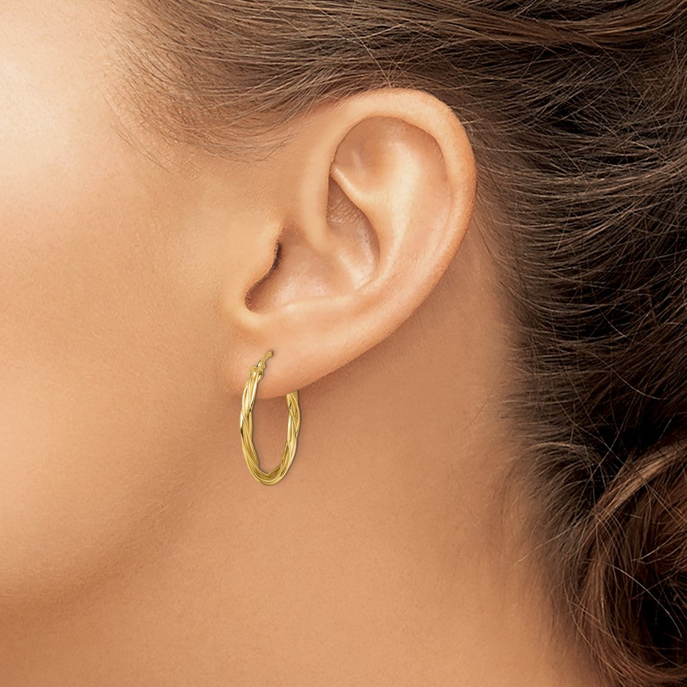 14K Yellow Gold Polished Twisted 2.5mm Hoop Earrings